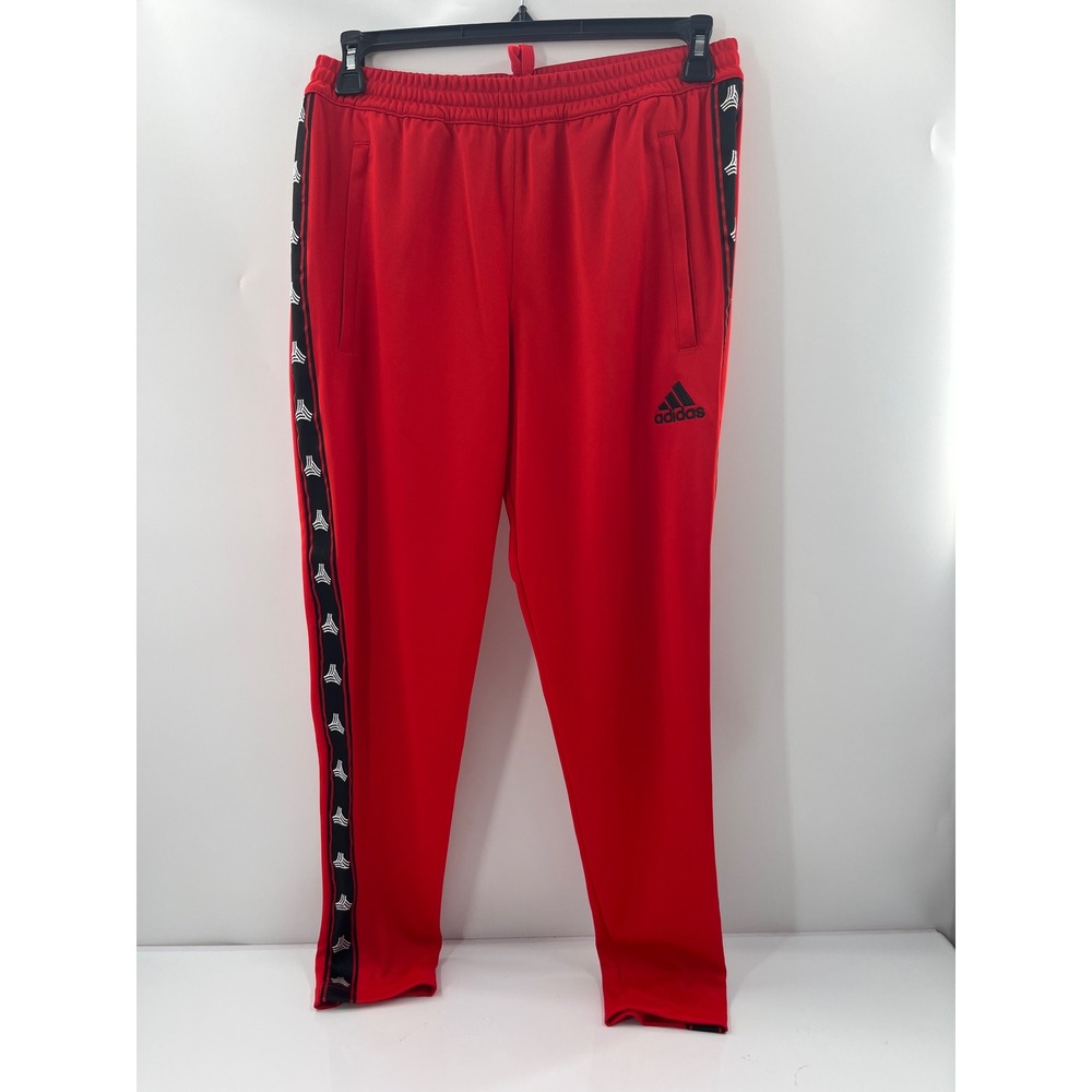 Adidas Mens Tango Track Pants Red Tapered Joggers Logo Tape Medium